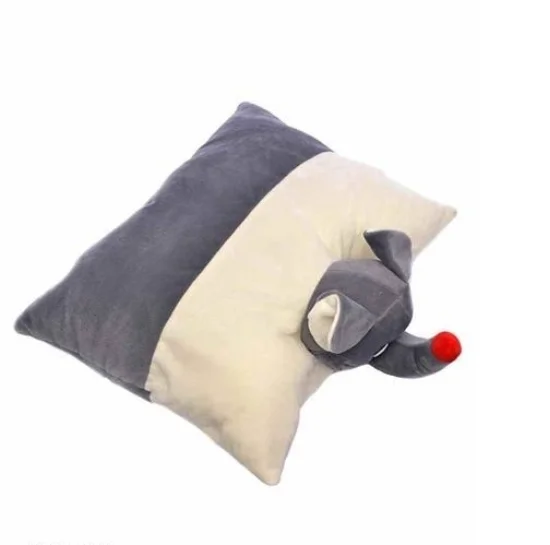 Decorative Stuffed Soft Elephant Pillow Cum Cushion Toy For 0-5yrs - Free Size, White/ Grey, Velvet, Animal, pack of 1